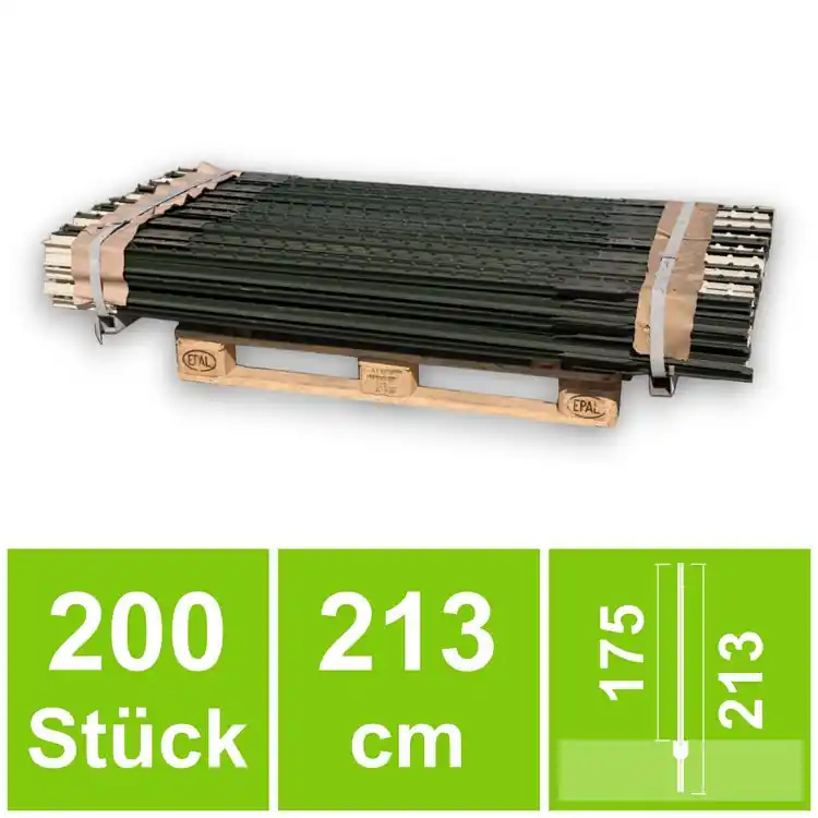 200 Stück T-Pfosten 2,13 m aus Schienenstahl für Zaunhöhe ca. 170 cm Highlight