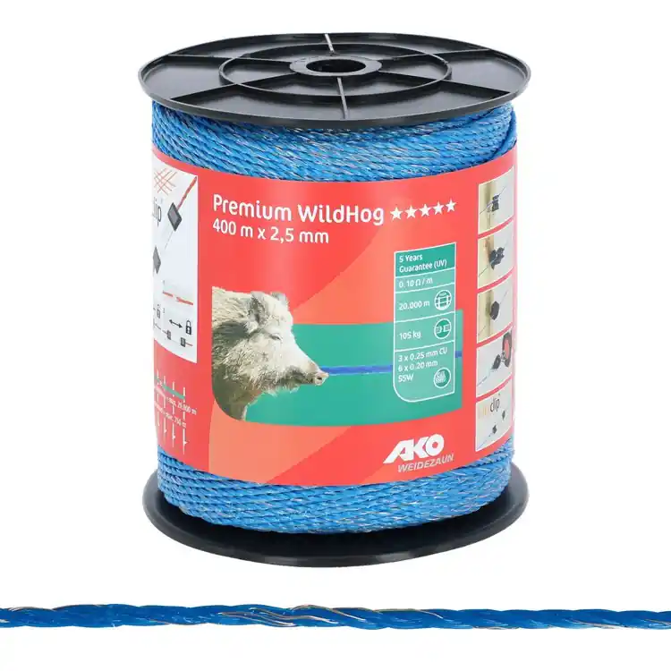 Aktuell Weidezaunlitze Premium WildHog, 0,10 Ohm/m, blau, 400 m