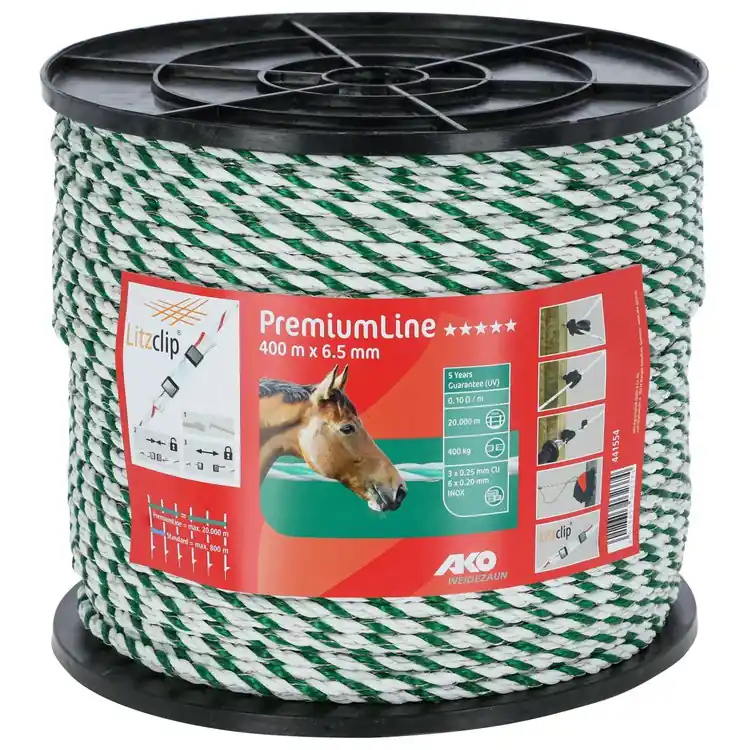 Billig Weidezaunseil Premium Line weiß/grün 6,5 mm, 0,10 Ohm/m, 400 m