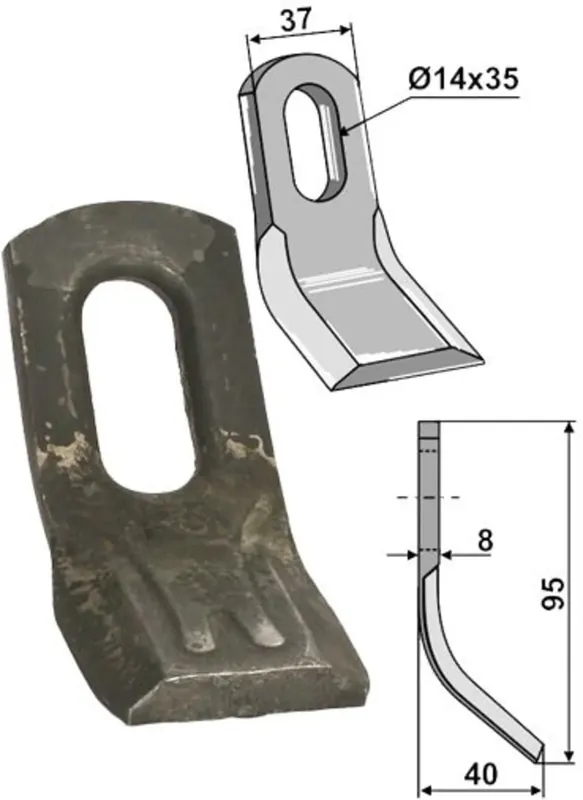Zertifiziert Industriehof® Y-Messer 95 x 37 x 8 mm, Bohrung 35 x 14 mm, für Mulcher Mulag, Rousseau, S.M.A., 63-ROU-51