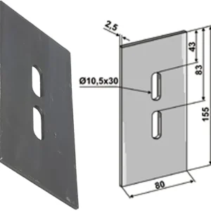 Aktuell Industriehof® Abstreifer 155 x 80 x 2,5 mm, Bohrung 30 x 10,5 mm für Pegoraro Packerwalzen, 51-P100