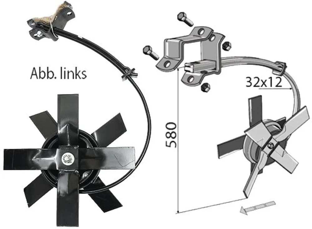 Industriehof® Spatenkrümler links/rechts, Höhe 580 mm, für Kongskilde, Rahmen 60 x 60 Preis Gesenkt