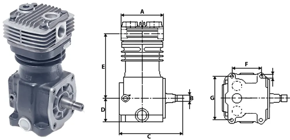 Günstig Wabco Kompressor "HDR 1.3" A 122 mm, Hub 36 mm, hinten mit Verschlussdeckel, 411 141 002 0