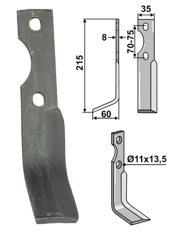 Wochenendangebot Industriehof® Rotorzinken links/rechts 215 x 35 x 8 mm, Bohrung 11 mm; 13,5 mm für Simon