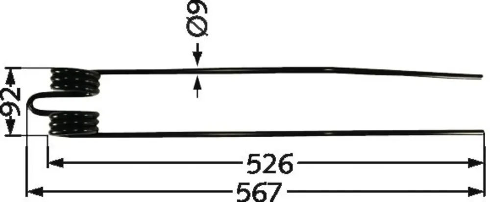 Schwaderzinken 567 x 92 x 9 mm für Schwader Deutz-Fahr KS 80, 90, 200, 2.29, 2.42, Swatmaster, Andex Heißes Angebot