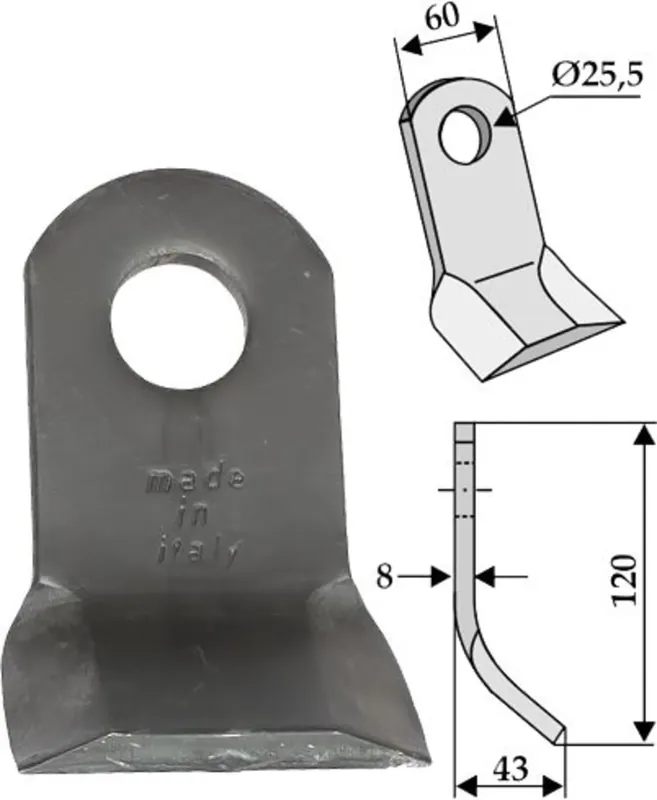 Industriehof® Y-Messer 120 x 60 x 8 mm, Bohrung 25,5 mm, Tiefe 43 mm, für Ferri, 63-FEI-29 Geprüft