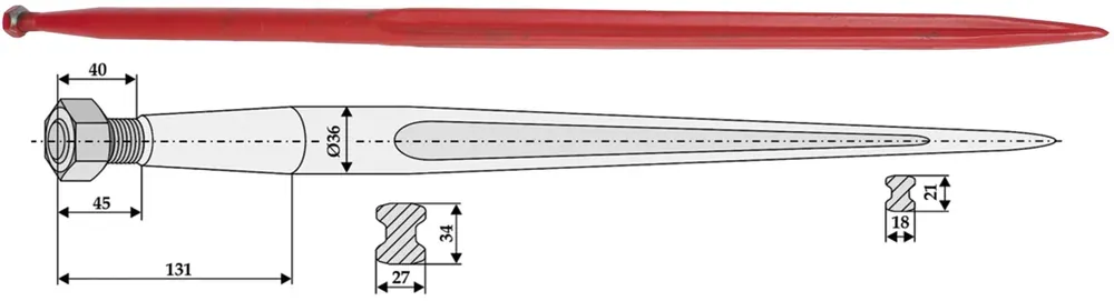 Sonderangebot Industriehof® Frontladerzinken 1.400 mm, M 22 x 1,5 AG, spitz, gerade, für Desvoys, 181405