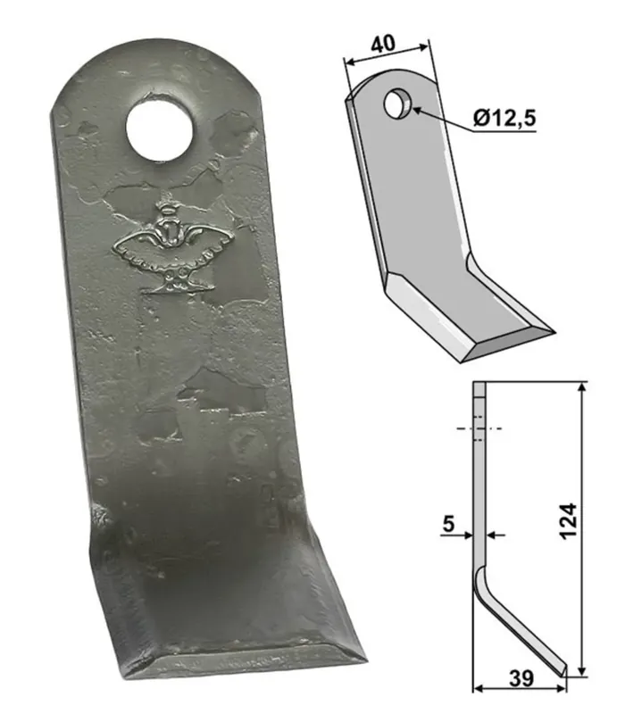 Industriehof® Y-Messer 124 x 40 x 5 mm, Bohrung 12,5 mm, für Mulcher Caroni, 63-CRN-01 Top-Seller