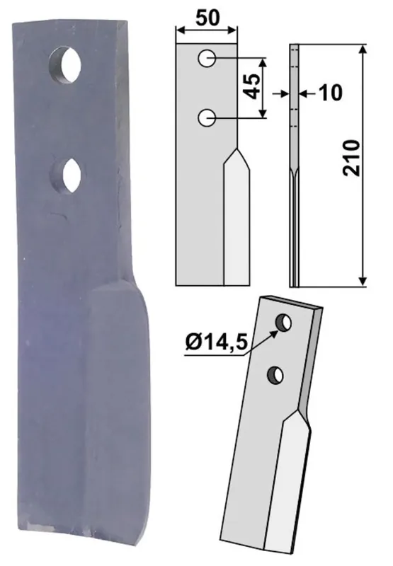 Jetzt Bestellen Industriehof® Rotorzinken links/rechts 210 x 50 x 10 mm, Bohrung 14,5 mm für Breviglieri, BRE-19