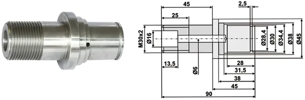Industriehof® Achszapfen Länge 90 mm, Ø außen 45 mm, M 30 x 2 AG, für Väderstad, 99.VÄ-10 Garantierte Lieferung