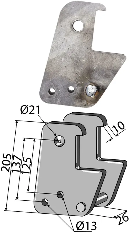 Schnäppchen Industriehof® Halter 205 x 26 x 10 mm Bohrung 13 mm; 21 mm für alle Grubberstiele 60 x 25 mit 21-mm-Bohrung, Passender Rahmen 80 x 80 mm, 101.6072LL-80
