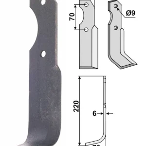 Ausverkauf Industriehof® Fräsmesser links/rechts 220 x 40 x 6 mm, Bohrung 9 mm, gewinkelt, für Brumital-Agris