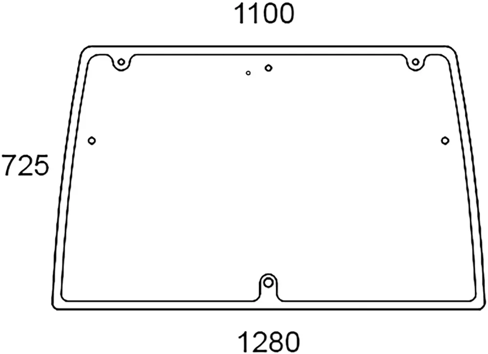 Sonderaktion Heckscheibe grün, Siebdruck, Abstand Bohrungen oben 870 mm, 7 Bohrungen, für Traktor Lindner Geotrac