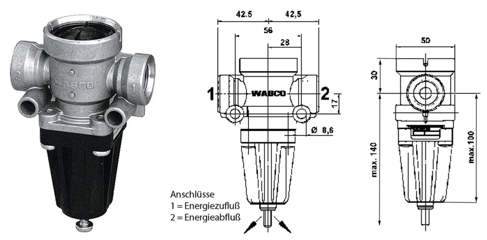 Versand Am Gleichen Tag Wabco Druckbegrenzungsventil Ausgesteuerter Druck 5,7 + 0,3 bar Einstellbereich (kalk) 1,2 – 6,2 bar, Entlüftung Nennweite 4 mm, Neuteil, 475 010 309 0