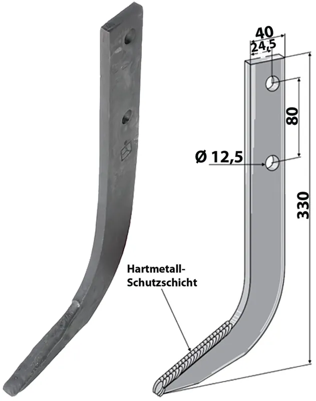 Industriehof® Fräshaken 330 x 40 x 10 mm mit Hartmetall-Schutzschicht für Rumpstad Reihenfräse, RUS-01 Aktuell