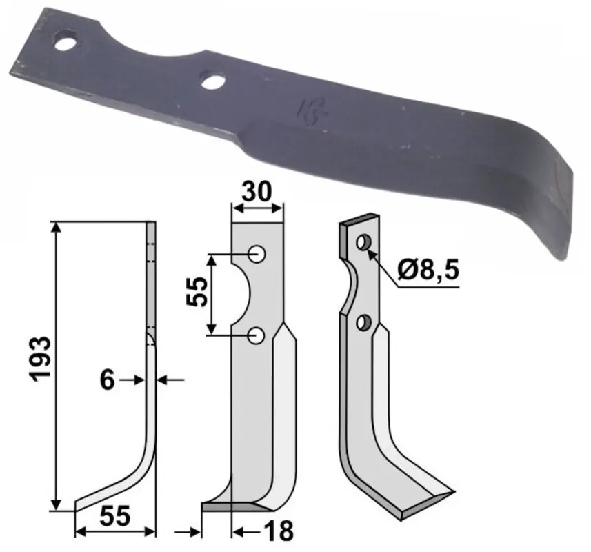 Industriehof® Fräsmesser links/rechts 193 x 30 x 6 mm, Bohrung 8,5 mm, für B.C.S. Neue Ware