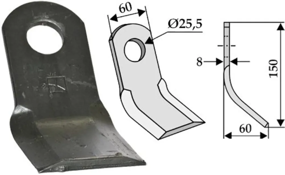 Knallerangebot Industriehof® Y-Messer 150 x 60 x 8 mm, Bohrung 25,5 mm, für Mulcher Fehrenbach, Sauerburger, 63-SAU-04