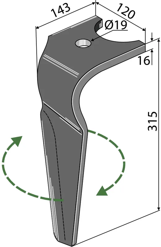 Preiswert Industriehof® Kreiseleggenzinken 120 x 315 x 16 mm für Kreiselegge Kuhn