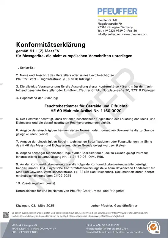 Expressversand Pfeuffer Gebühr für Konformitätsbewertungsverfahren "HE 60"