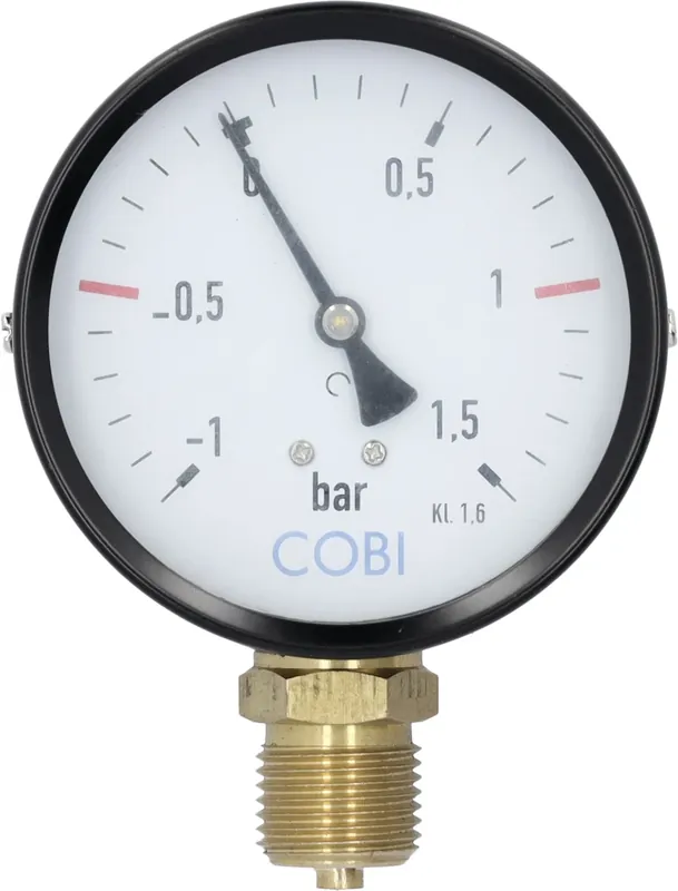 Billig Hücobi Vakuum-Manometer, Anschluss 1/2" unten, -1 bis 1,5 bar, Rote Markierung -0,5 bar; +1,0 bar, 8114 013010