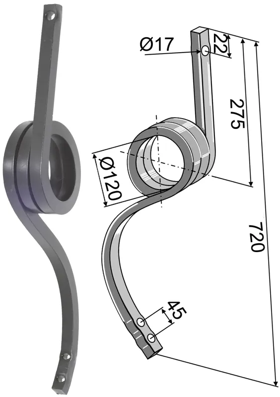 Mega-Angebot Industriehof® Spurlockerzinken 720 x 25 x 25 mm ohne Schar, Abgang Windung hinten, für universal, 10.4701