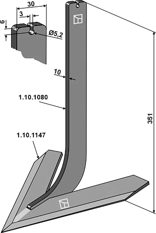 Industriehof® Hackscharstiel 348 x 30 x 10 mm, mit Schar 260 mm, für Steketee, 1.10.1163 Neu Im Sortiment