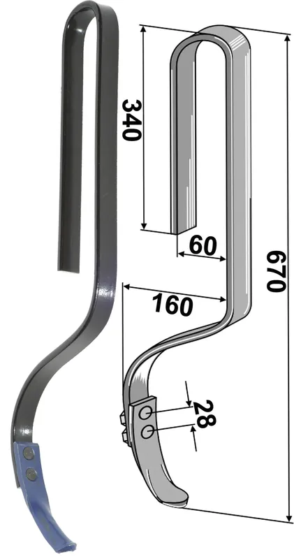 Industriehof® Spurlockerzinken 670 x 10 x 32 mm mit Schar, für Stegsted, Taarup, 10.5014 Zertifiziert