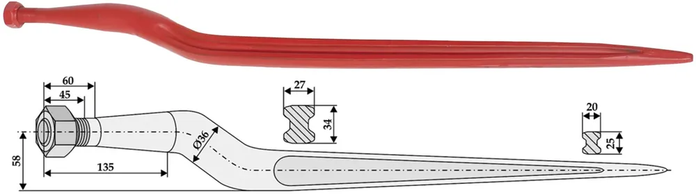 Mega-Angebot Industriehof® Silozinken 815 mm, M 20 x 1,5 AG, spitz, gekröpft, für Baas, Trima, Parmiter, 18817