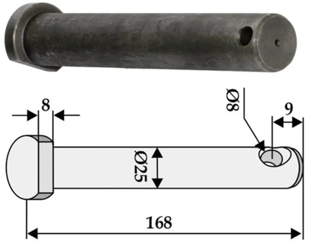 Günstig Industriehof® Bolzen 168 x 25 mm, Bohrung 8 mm für Mulag, 63-MUL-55