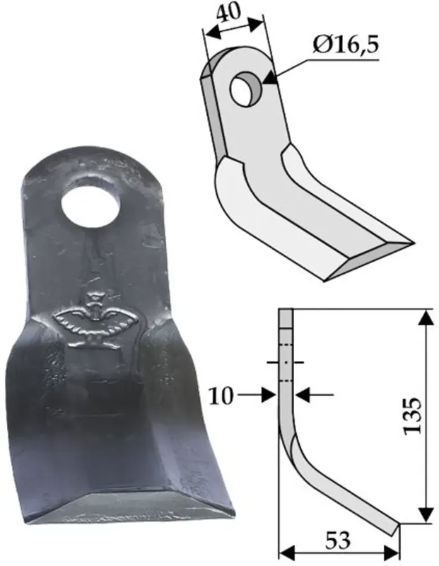 Preisknaller Industriehof® Y-Messer 135 x 40 x 10 mm, Bohrung 16,5 mm, für Mulcher Aedes, Pircher, 63-AED-08