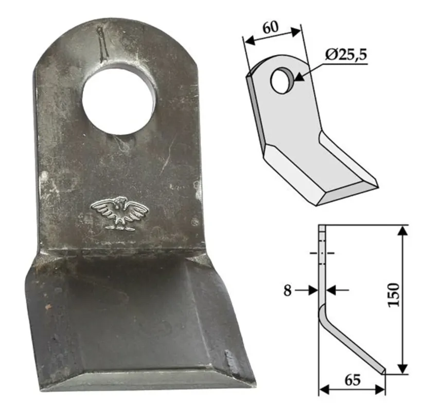 Jetzt Kaufen Industriehof® Y-Messer 150 x 60 x 8 mm, Bohrung 25,5 mm, für Mulcher Leckron, 63-IND-07