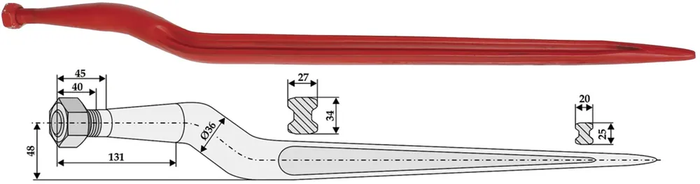 Knallerangebot Industriehof® Silozinken 815 mm, M 20 x 1,5 AG, spitz, gekröpft, für Stoll, 18823