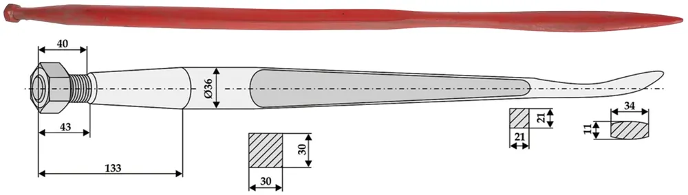 Industriehof® Löffelzinken 1.100 mm; 1.250 mm, M 22 x 1,5 AG, mit konischer Mutter, für Baas, Trima Saisonangebot