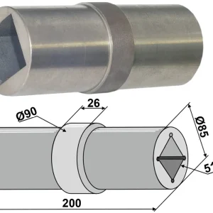 Zertifiziert Industriehof® Lagerwelle für Lagerung mit Vierkantwelle 50 x 50 mm, 85; 90 x 51; 51 x 200 mm, 31-0088G