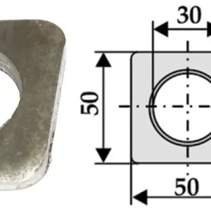 Zertifiziert Industriehof® Vorschweißplatte gerade, Bohrung 30 mm; 32 mm, L x B 50 x 50 mm, für Frontlader, Silozinken, Futtermischermesser, 18100-1