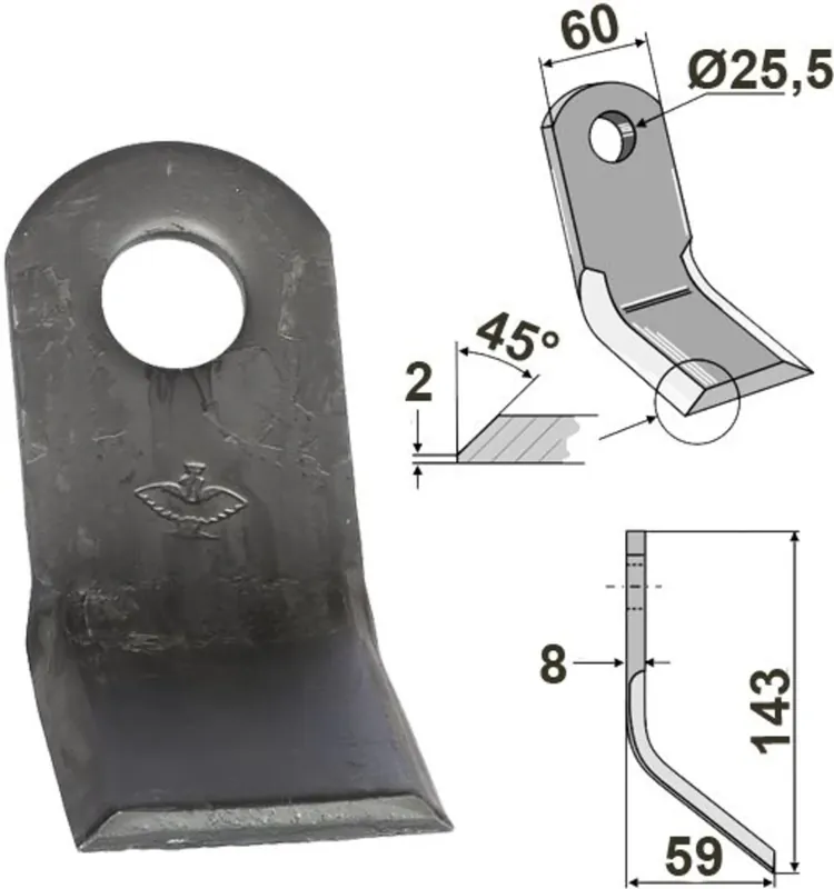 Beliebt Industriehof® Y-Messer 143 x 60 x 8 mm, Bohrung 25,5 mm, Tiefe 59 mm, für Ferri, 63-FEI-38