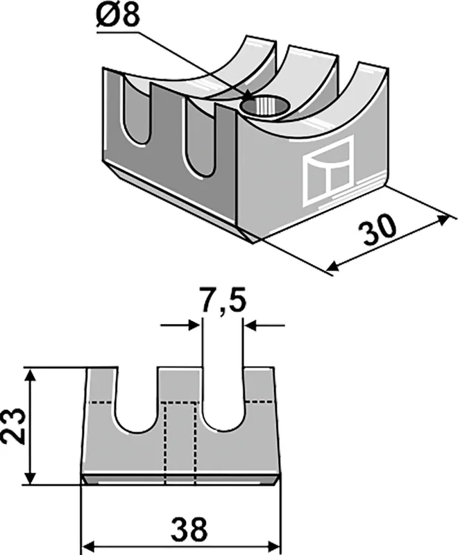 Zertifiziert Industriehof® Zinkenhalter 38 x 30 x 23 mm für Einböck Striegelzinken 10.HS-E1 und 10.HS-E2, 10.ST-HH-5