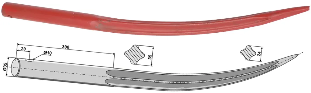 Ausverkauf Industriehof® Frontladerzinken 643 mm, , spitz, gebogen, für Emily, 18641