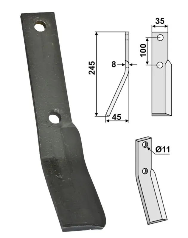 Industriehof® Rotorzinken links/rechts 245 x 35 x 8 mm, Bohrung 11 mm für Berti, Simon Online Kaufen
