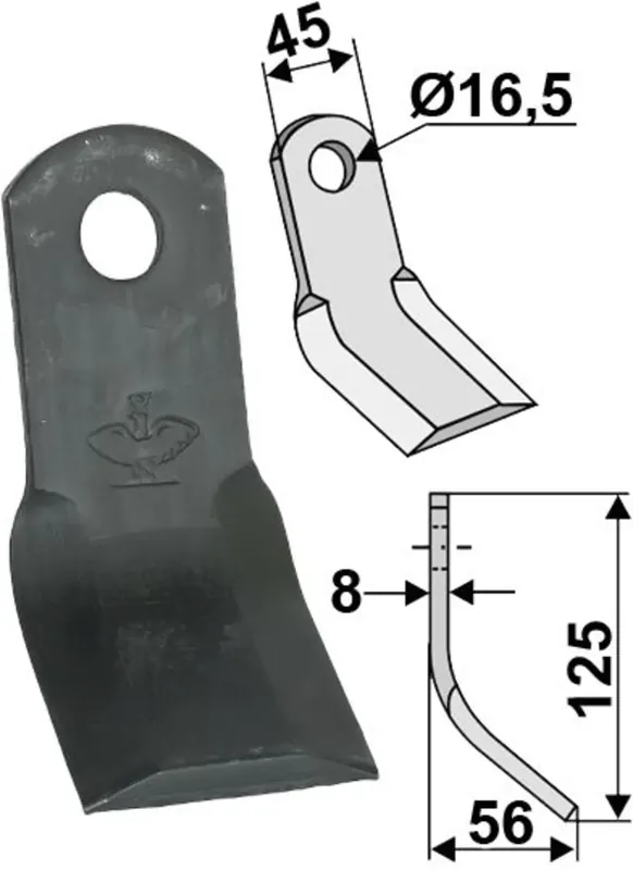 Industriehof® Y-Messer 125 x 45 x 8 mm, Bohrung 16,5 mm, für Mulcher Kuhn, Nobili, Tortella, 63-NOB-27 Garantierte Lieferung