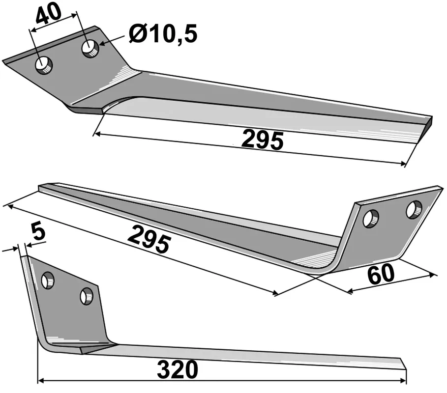 Industriehof® Köpfermesser rechts 320 x 60 x 5 mm, Abstand Bohrungen 40 mm für Kleine, 34-KLE-99L Heißes Angebot