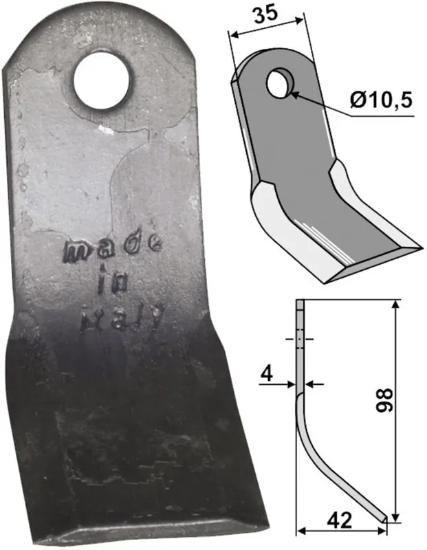Industriehof® Y-Messer 98 x 35 x 4 mm, Bohrung 10,5 mm, für Mulcher Müthing, Zappator, 63-ZAP-12 Neue Kollektion