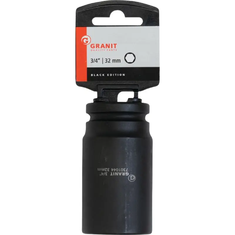 Markenware GRANIT Black Edition 3/4" 6Kant-Kraft-Stecknuss, lang, 32mm