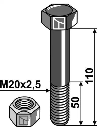 Ausverkauf Industriehof Sechskantschraube M20x2,5x110 mit Sicherungsmutter