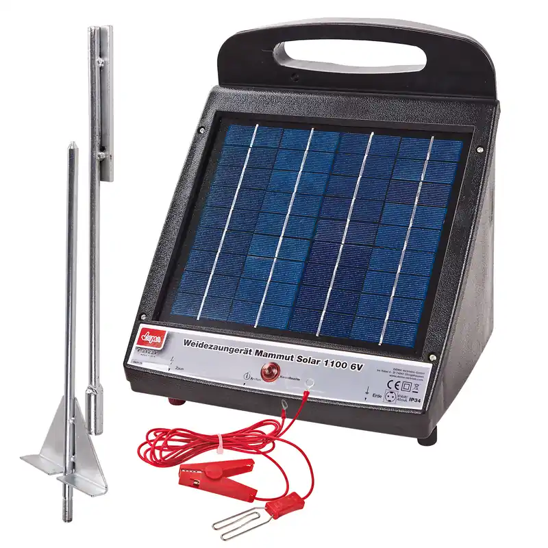 Nur Heute Solar Weidezaungerät MAMMUT-SOLAR-1100 6V Erdspieß Solarpanel Elektrozaun