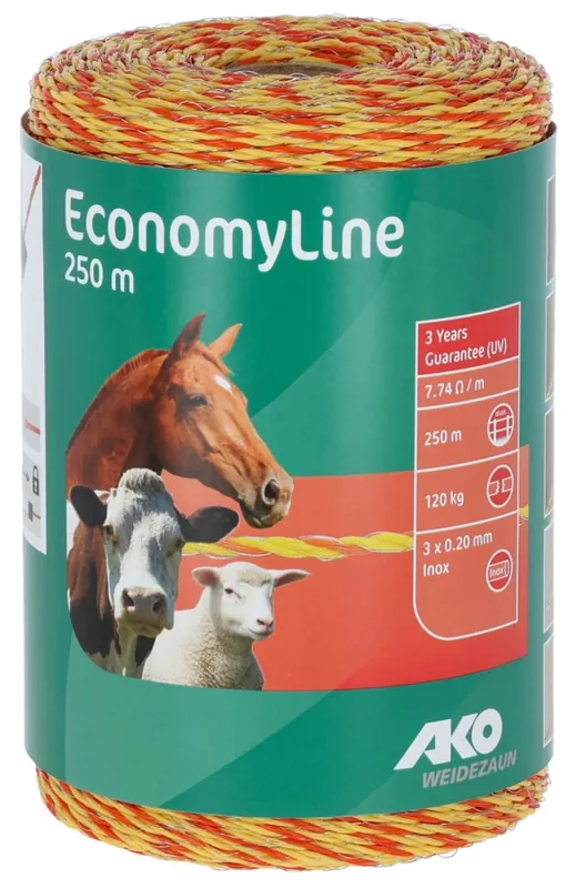 AKO Weidezaunlitze EconomyLine 250 m, gelb-orange, Nirolitze, 3 x 0,2 mm Beliebt