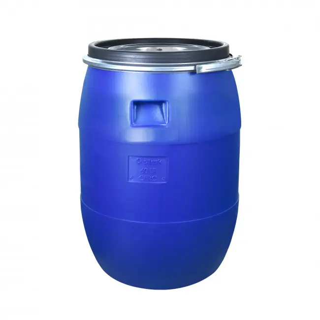 Deckelfass / Weithalsfass aus HDPE mit Deckel und Spannring blau 60 Liter Echt